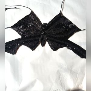 Hand made full beaded sequins black butterfly top, three string
